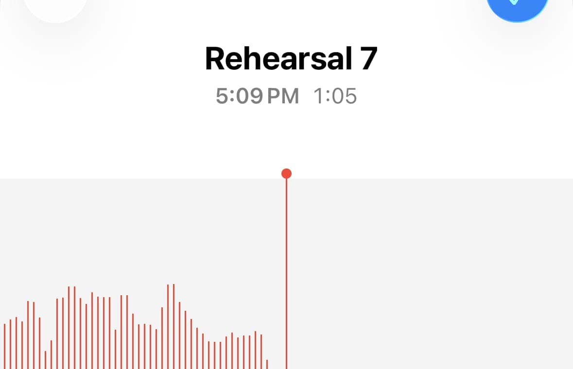iPhone Voice Memos rehearsal recording, a common starting point before splitting songs into separate files.