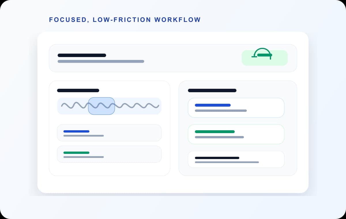 Workflow illustration for private recordings and low-friction editing in AudioMultiCut.