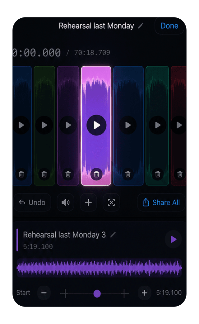 AudioMultiCut zoom control screen