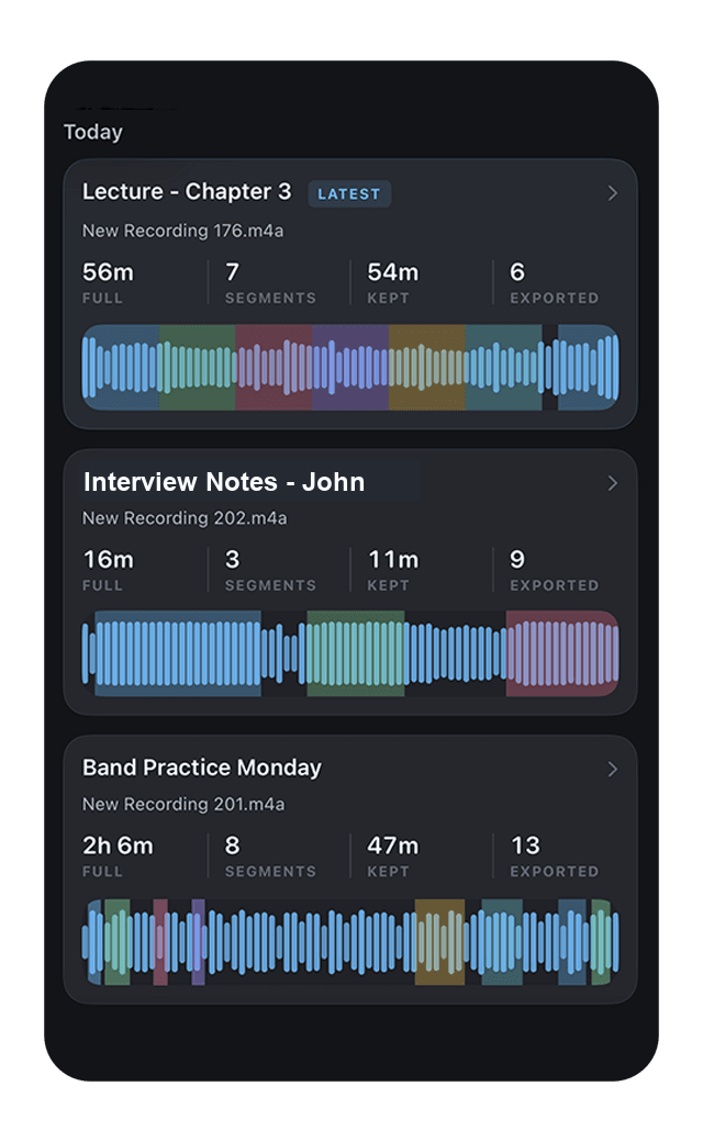 AudioMultiCut projects screen on iPhone